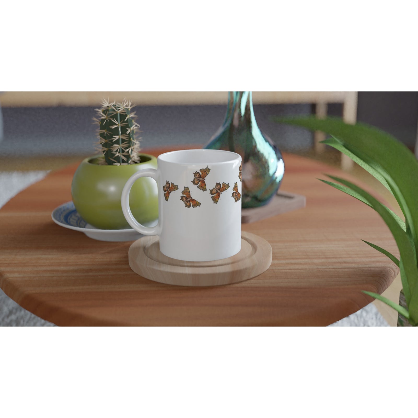 Ceramic mug (11oz) Green Comma butterfly 1