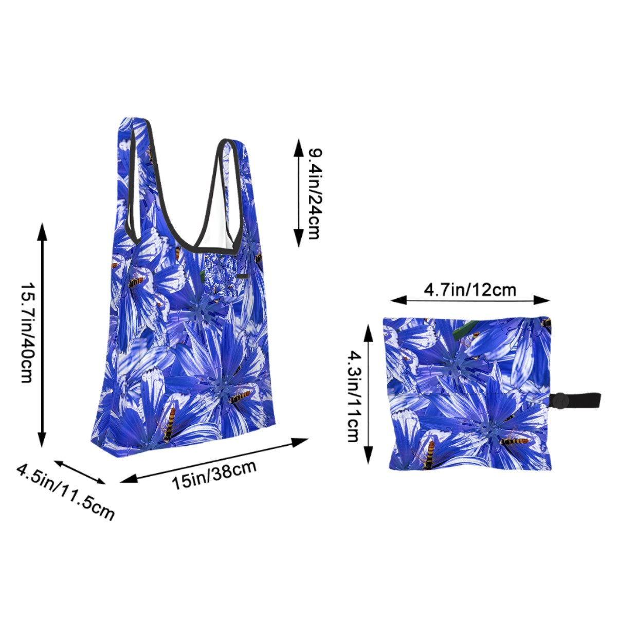 Polyester foldable shopping bag with pouch chicory pattern