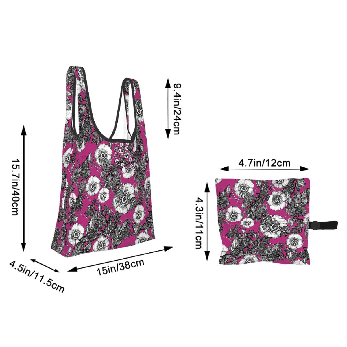 foldable shopping bag polyester wild rose pattern