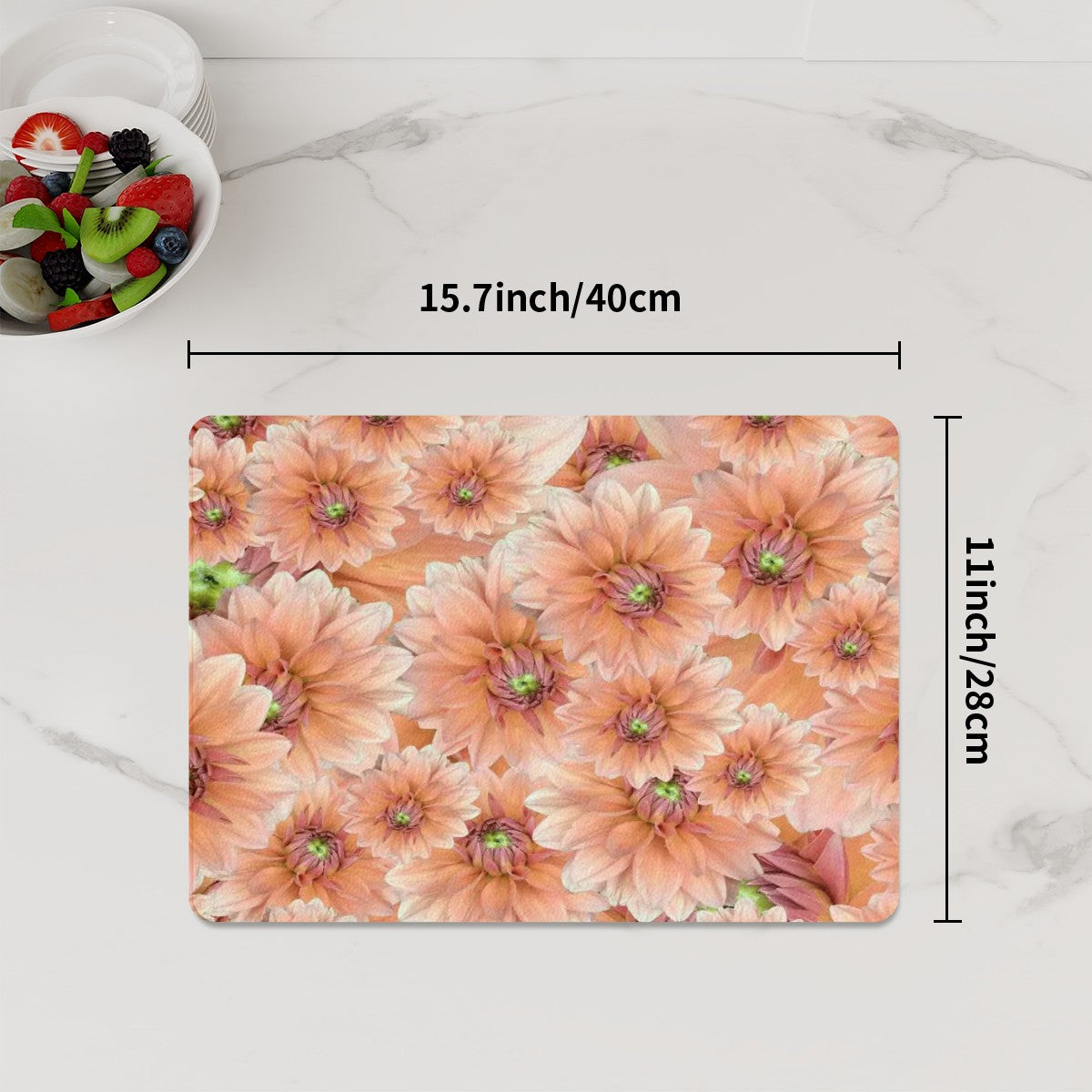 Glass cutting board with pink dahlia floral pattern