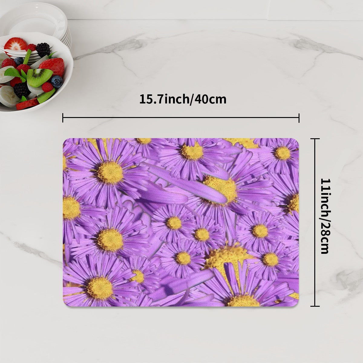 Glass cutting board (11x15.7in) with purple aster floral pattern