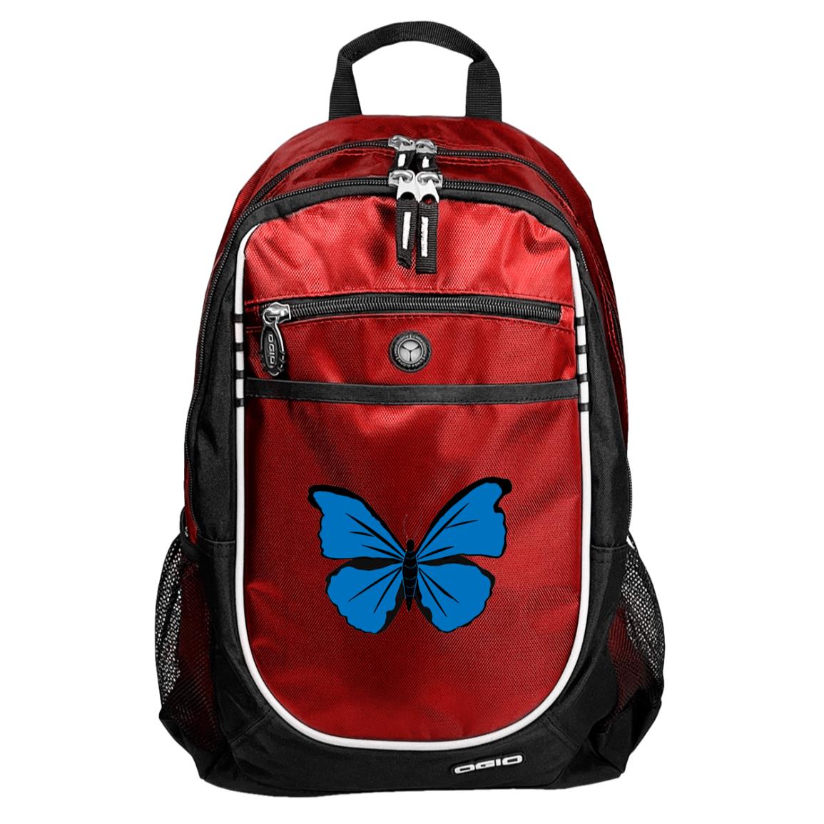 Red sport backpack Cramer’s Blue Morpho butterfly