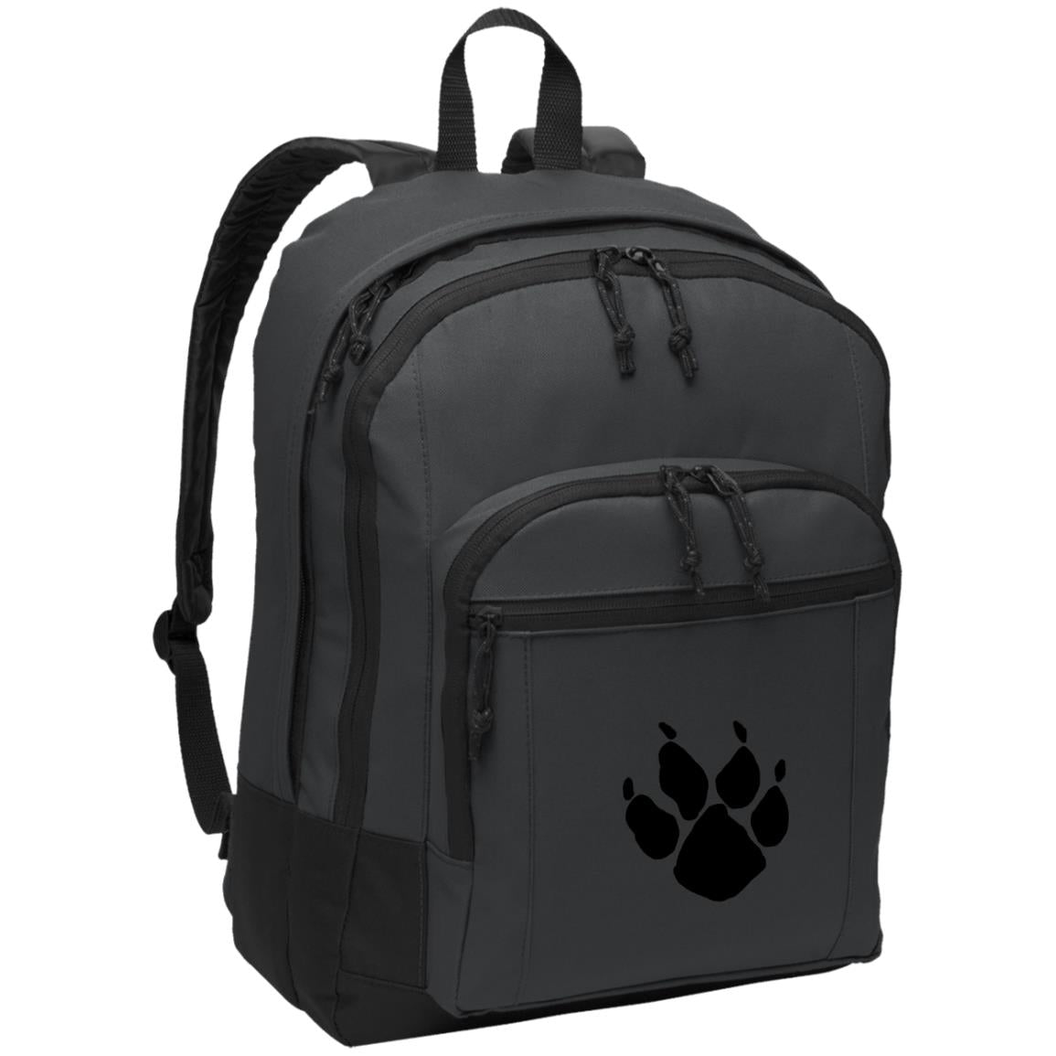 Grey poly daypack with red fox paw print