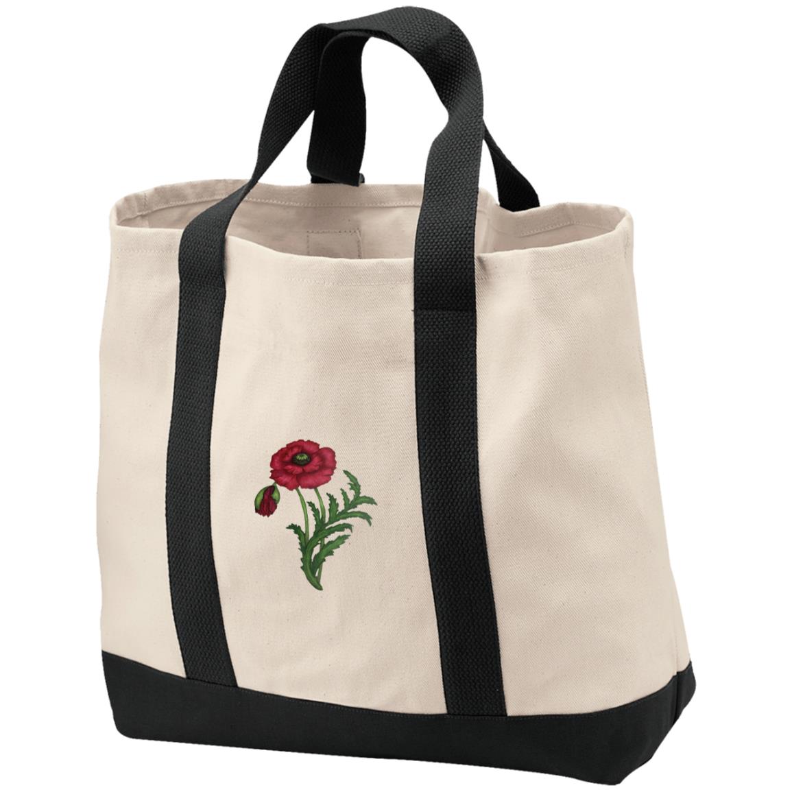 Cotton Canvas market tote red poppy flower