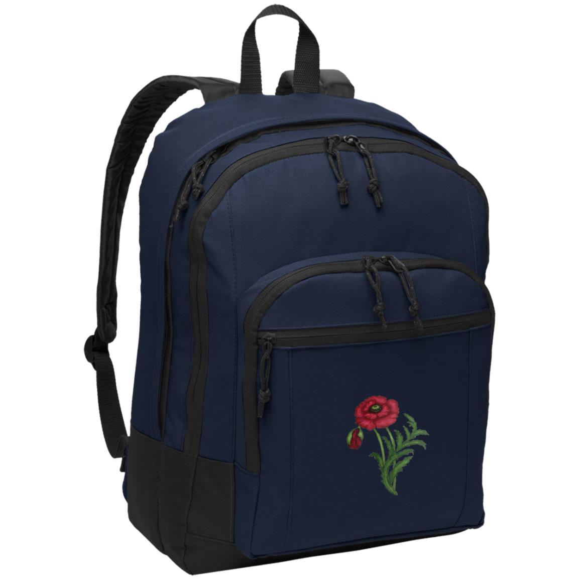 Navy daypack with red poppy image