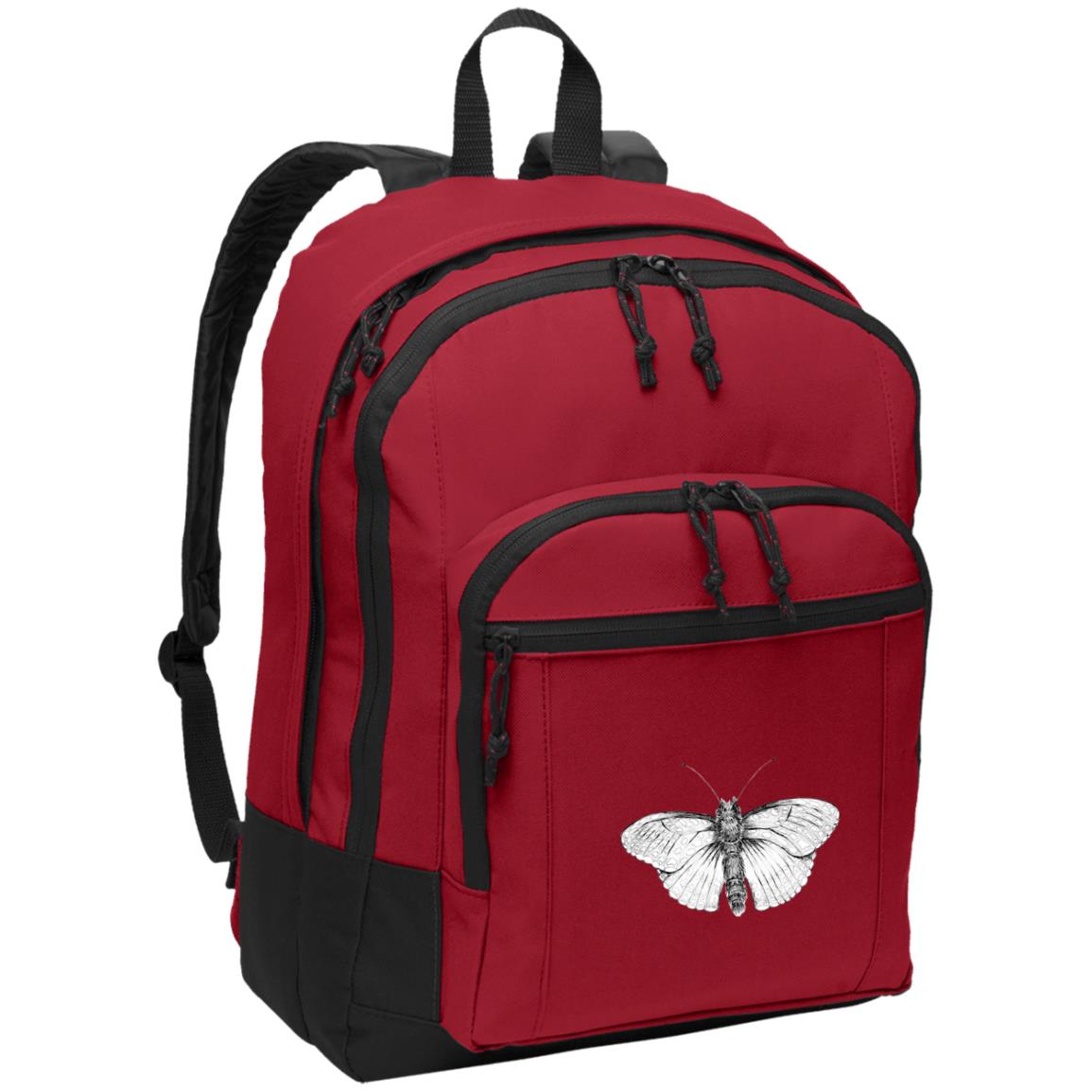 Red poly canvas back pack checkerspot butterfly