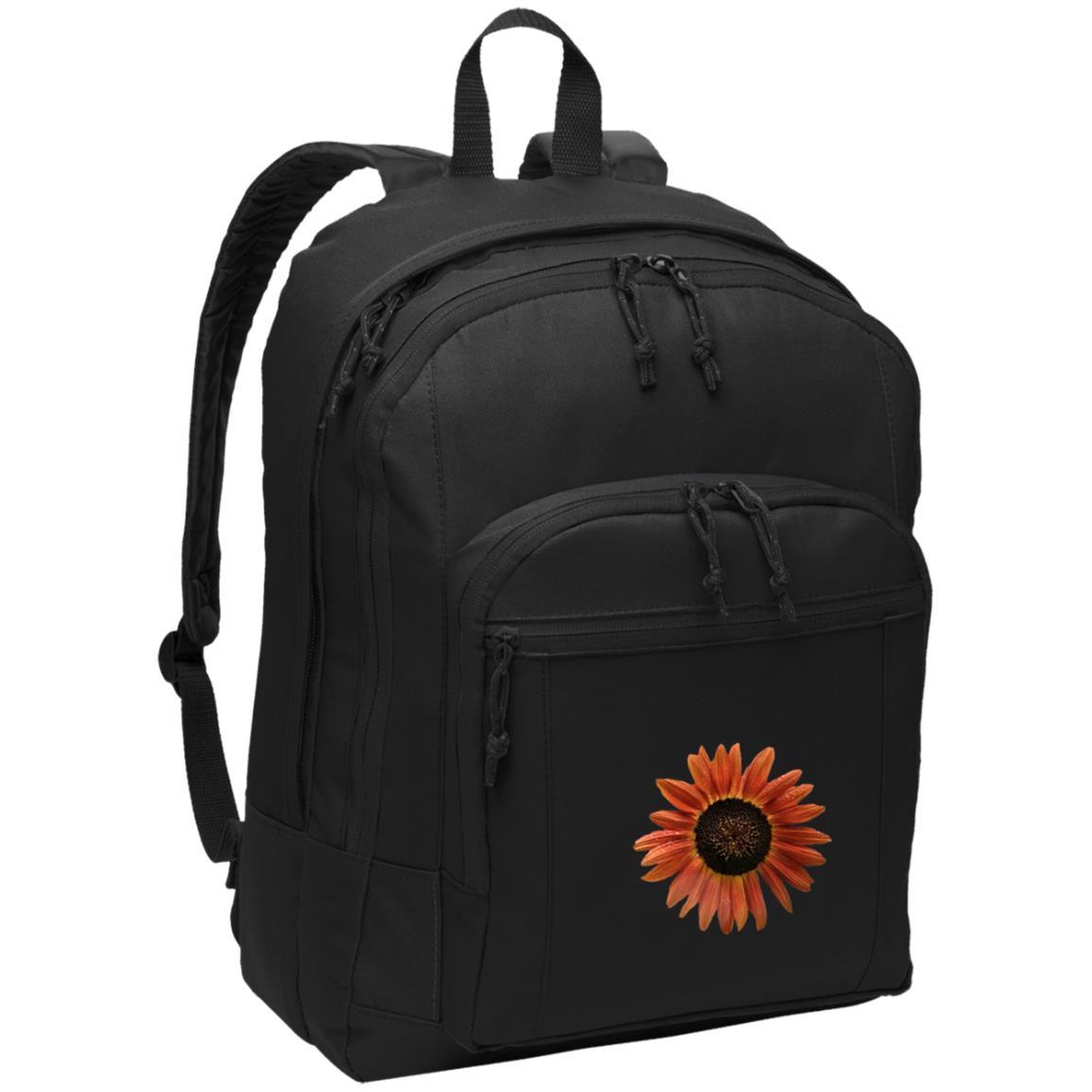 Black poly daypack with red sunflower photo