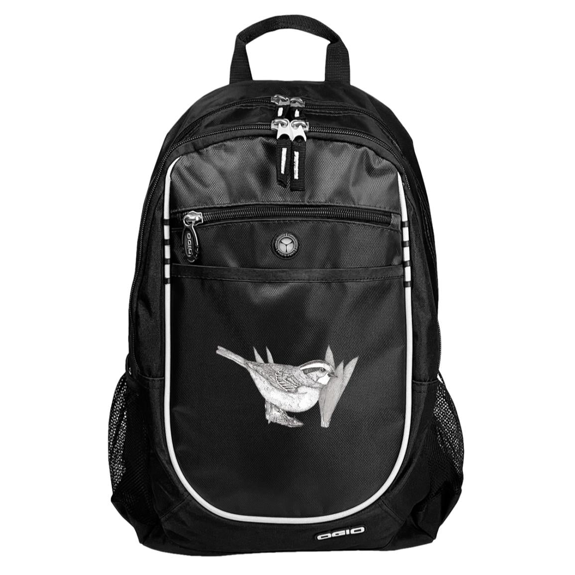 Black sport backpack white throated sparrow