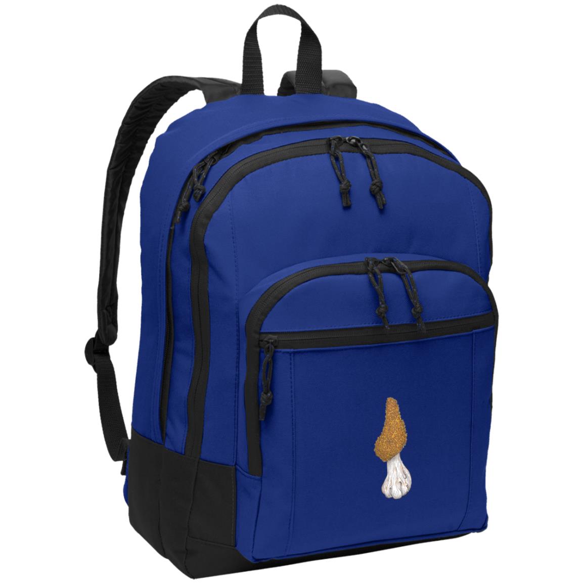 Blue poly daypack with yellow morel mushroom