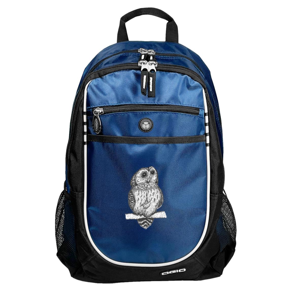 Blue sport backpack barred owl