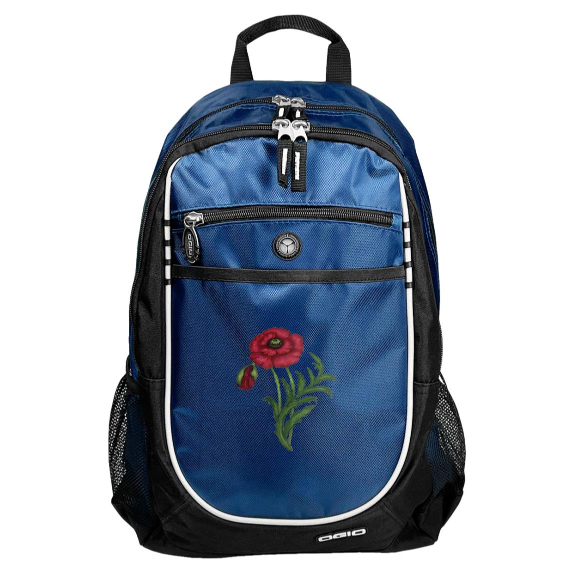 Blue sport backpack red poppy