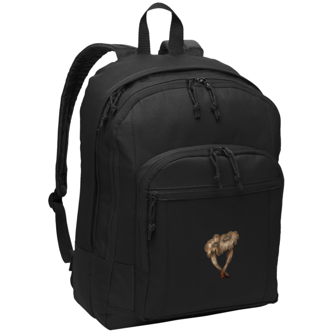 Black poly daypack with smooth chanterelle mushroom