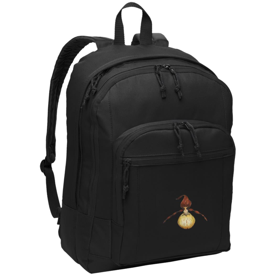 Black poly daypack with yellow lady slipper orchid image