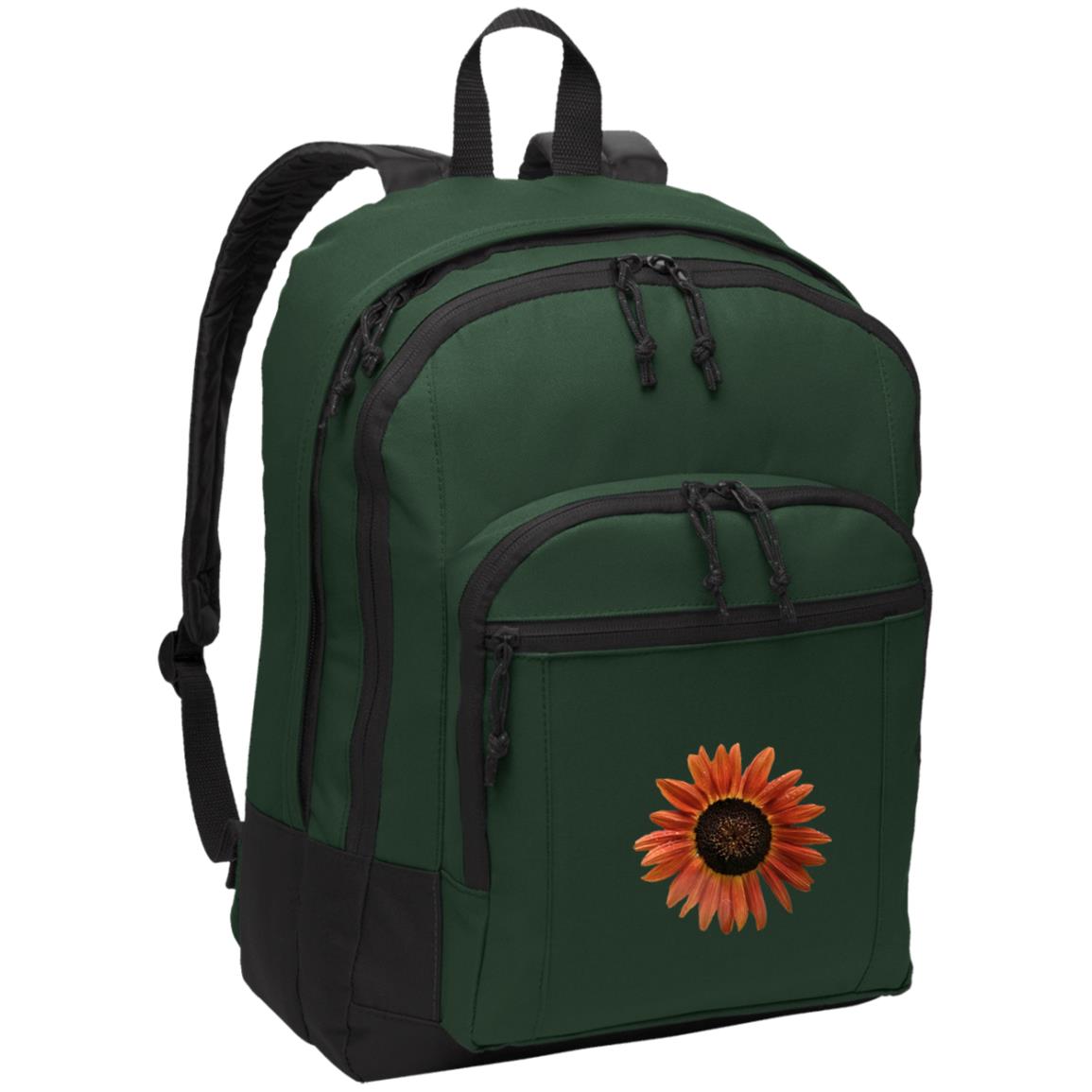 Green poly daypack with red sunflower photo