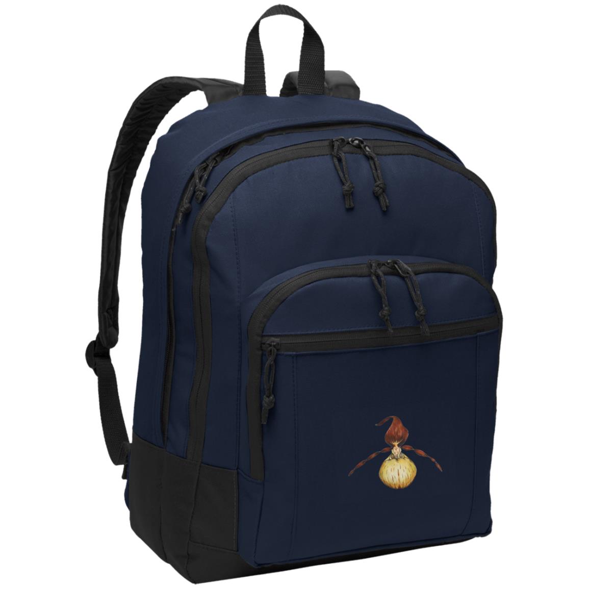 Navy poly daypack with yellow lady slipper orchid image