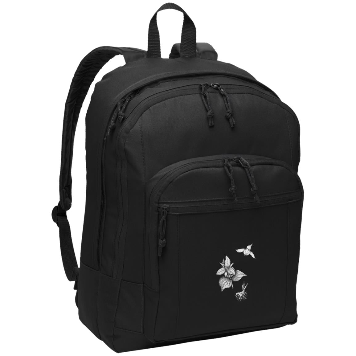 Black daypack with red trillium image