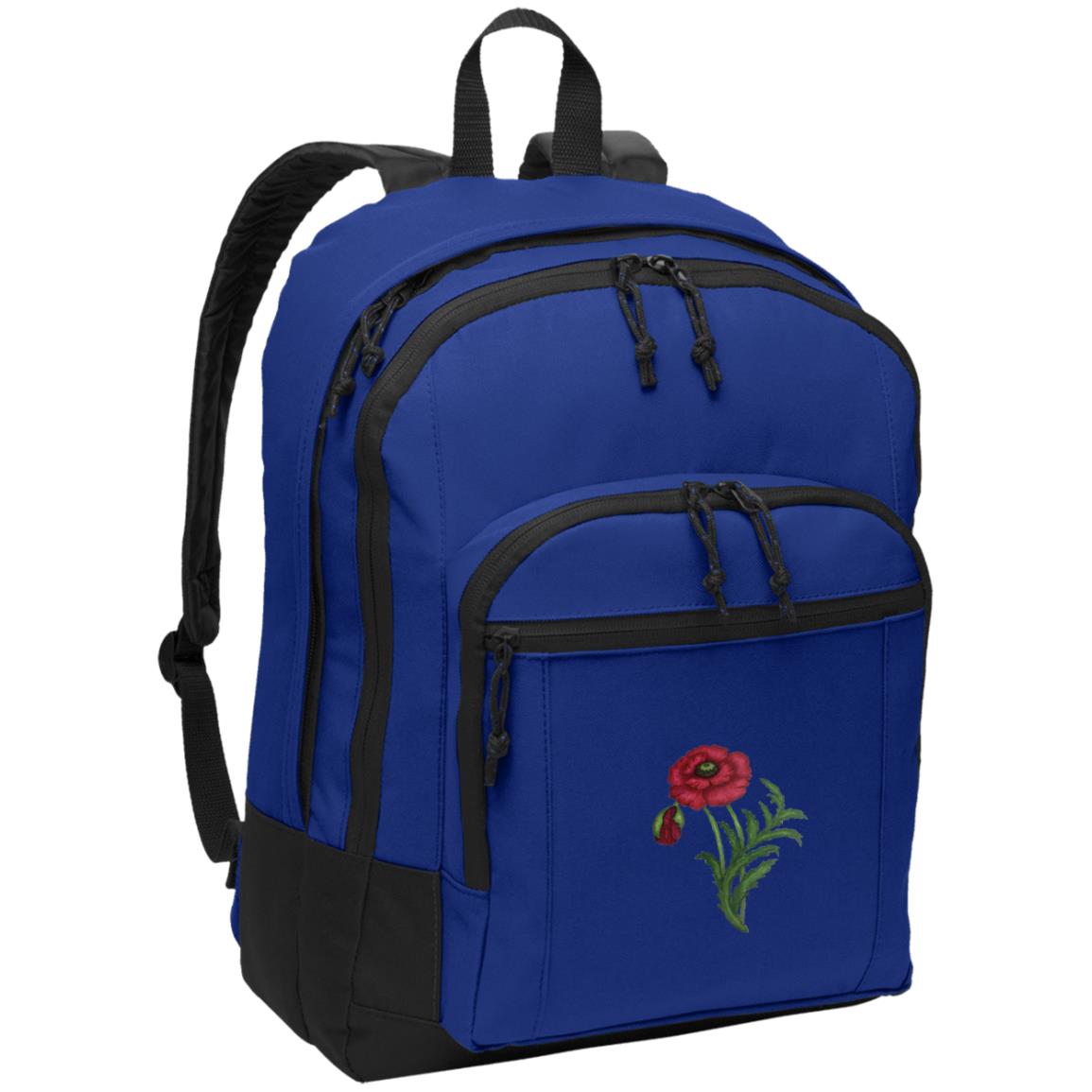 Blue daypack with red poppy image