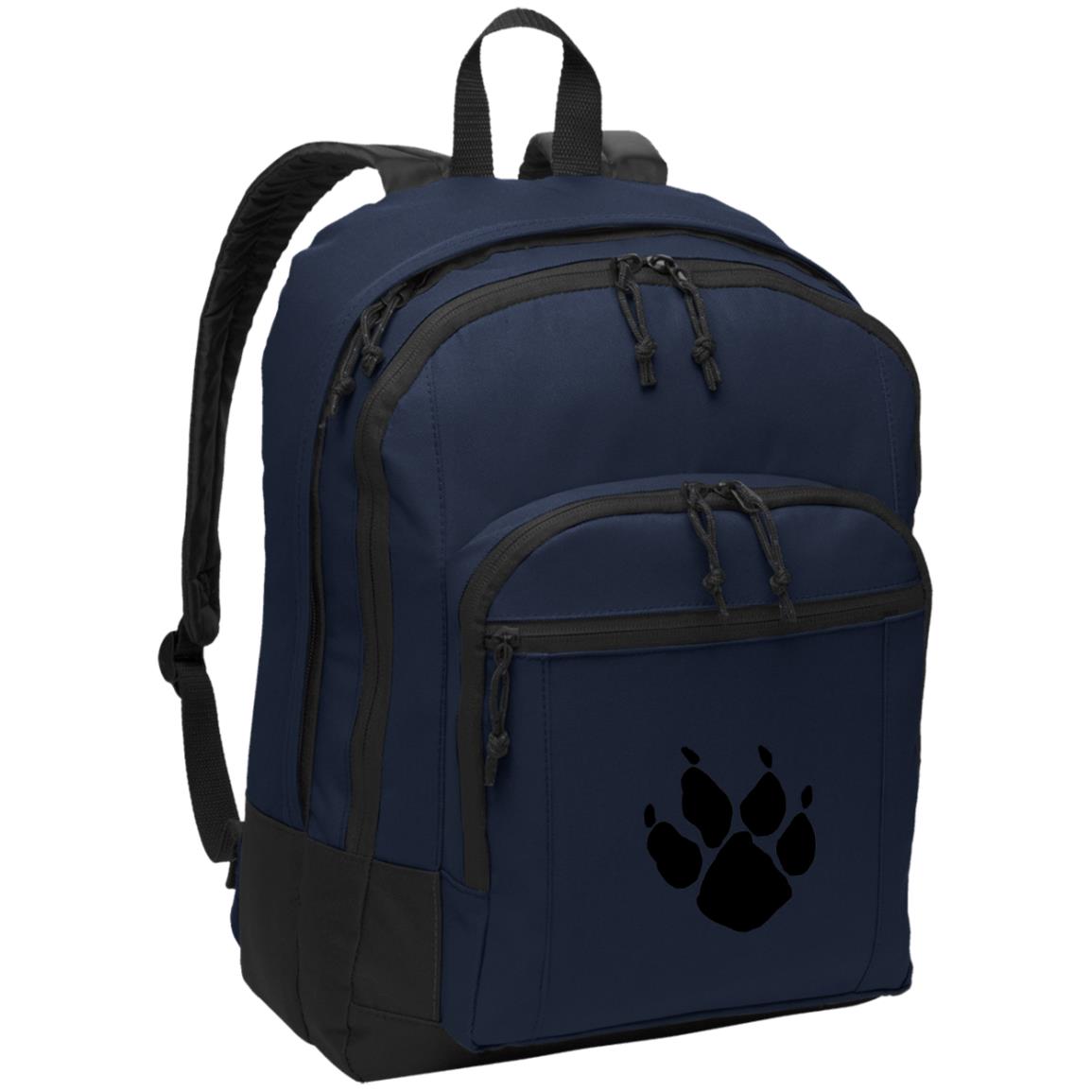 Navy poly daypack with red fox paw print