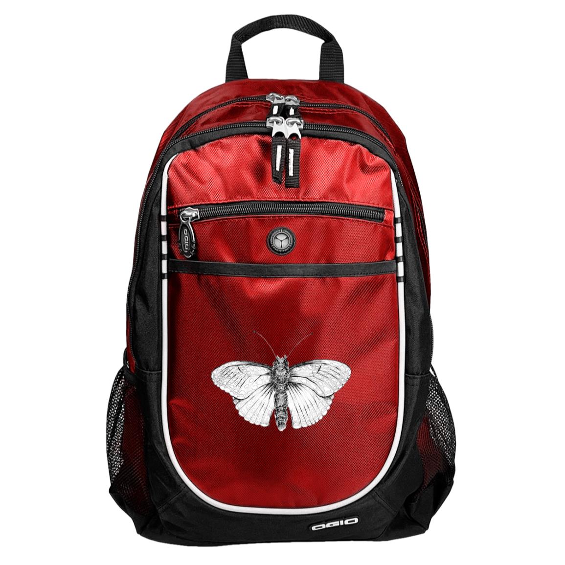 Red sport backpack checkerspot butterfly