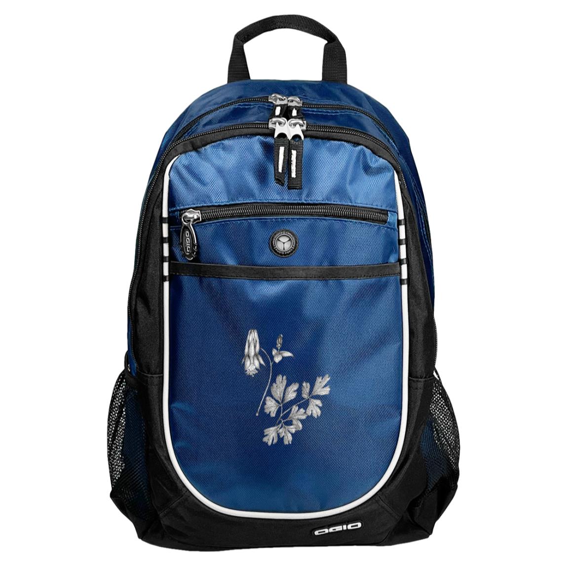 Blue sport backpack columbine wildflower