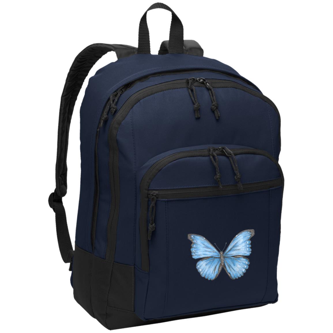 Navy poly canvas back pack cramer’s blue morpho butterfly