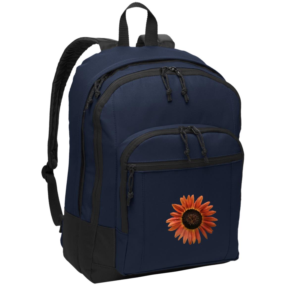 Navy poly daypack with red sunflower photo