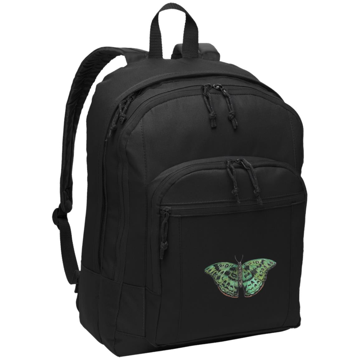 Poly canvas black backpack green african butterfly