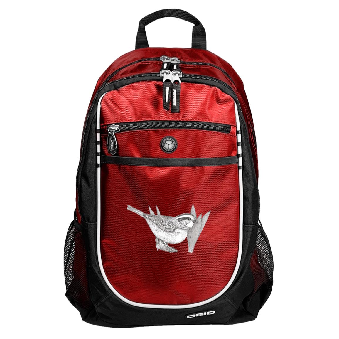 Red sport backpack white throated sparrow