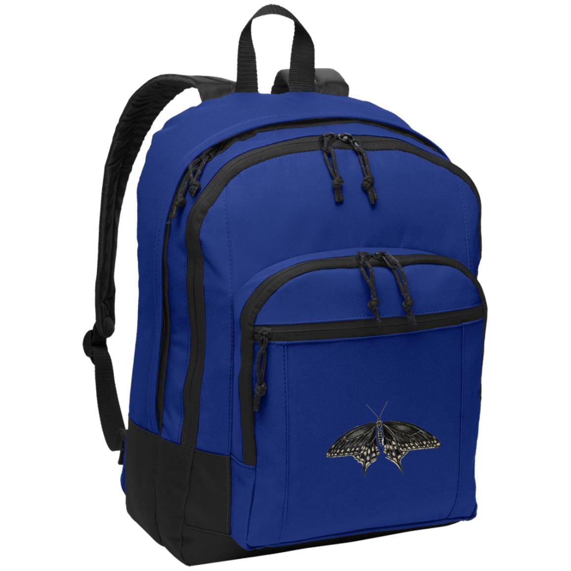 Blue poly canvas back pack black swallowtail butterfly