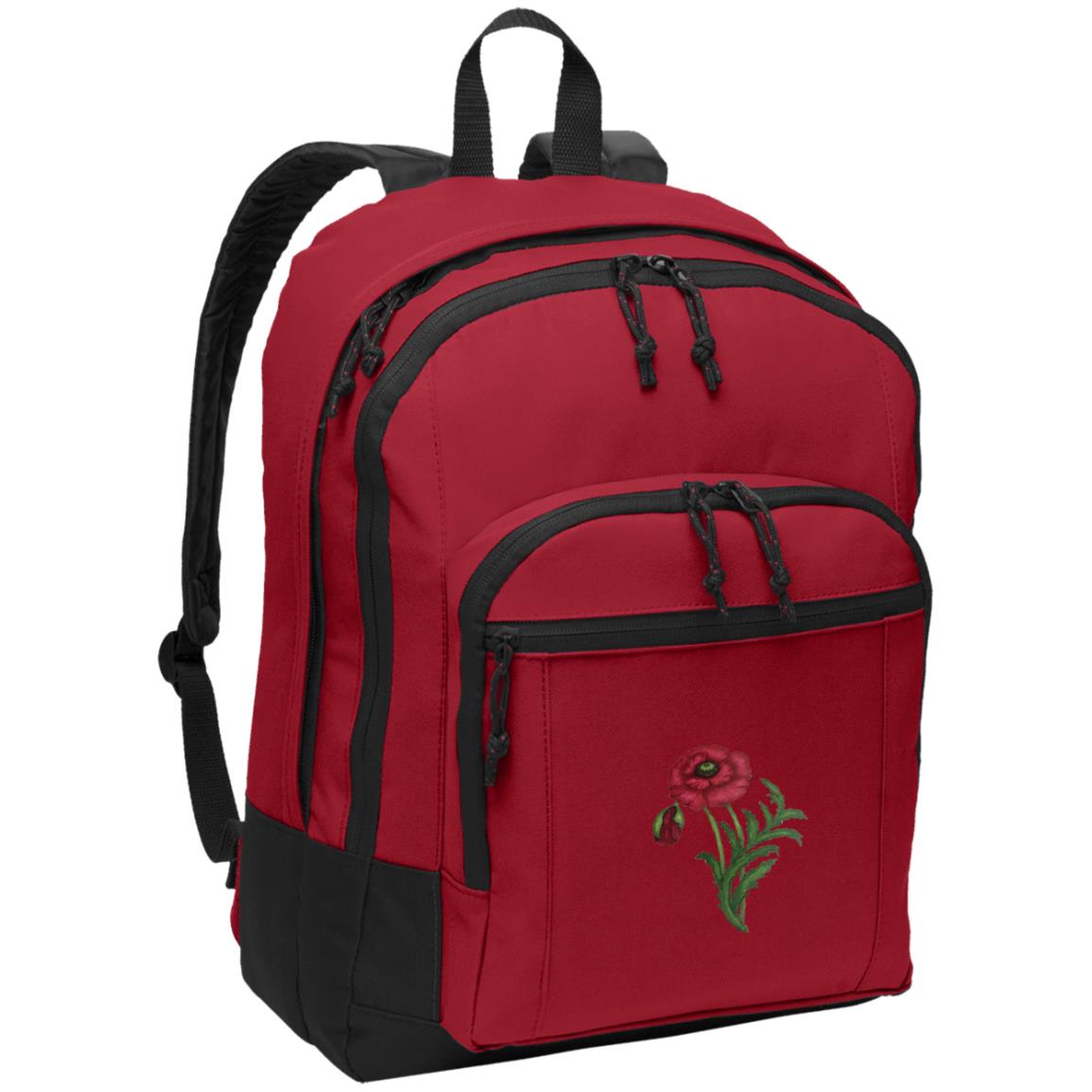 Red daypack with red poppy image