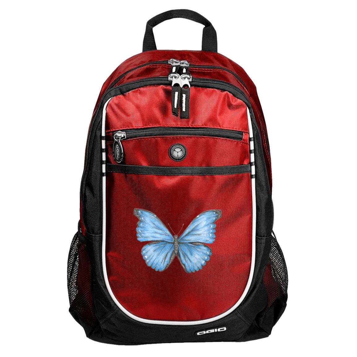 Red sport backpack cramer’s blue morpho butterfly