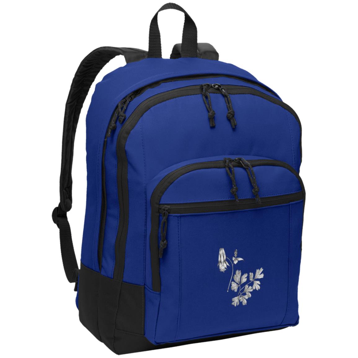 Blue poly canvas back pack columbine wildflower