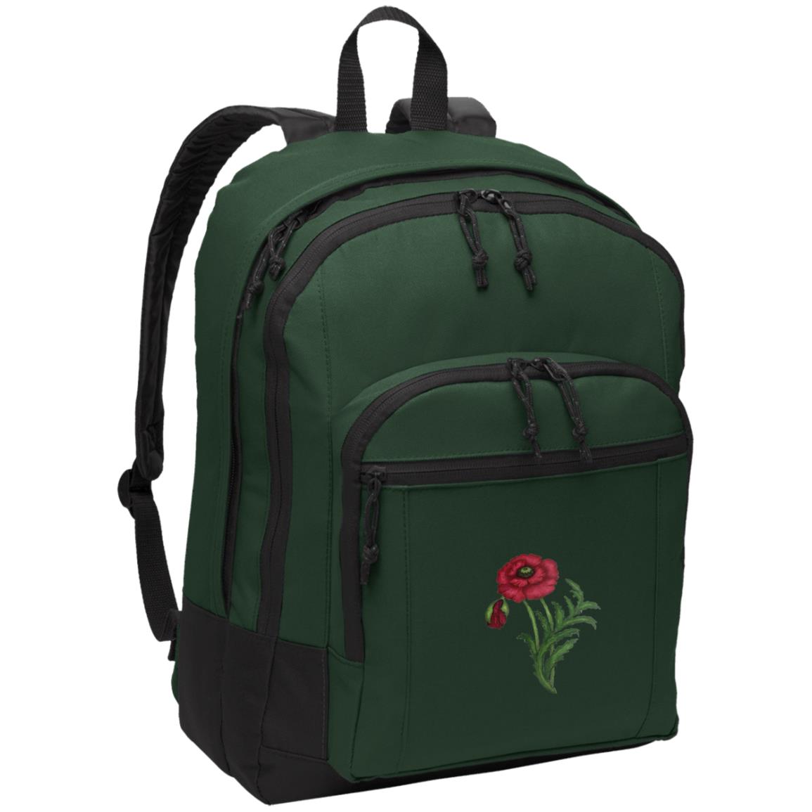 Green daypack with red poppy image