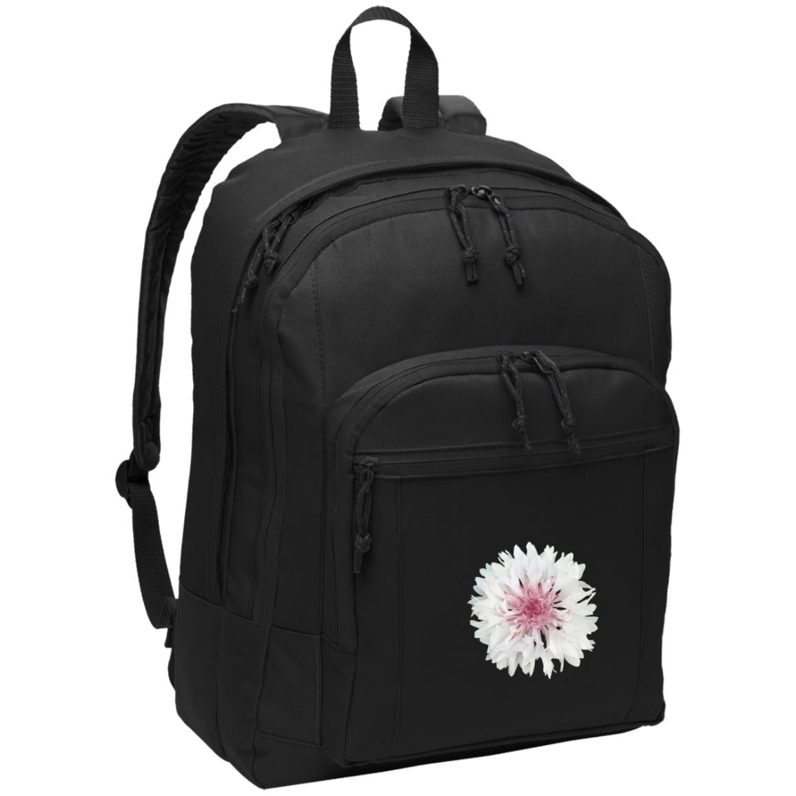 Black poly canvas back pack pink cornflower