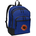 Blue poly daypack with red sunflower photo