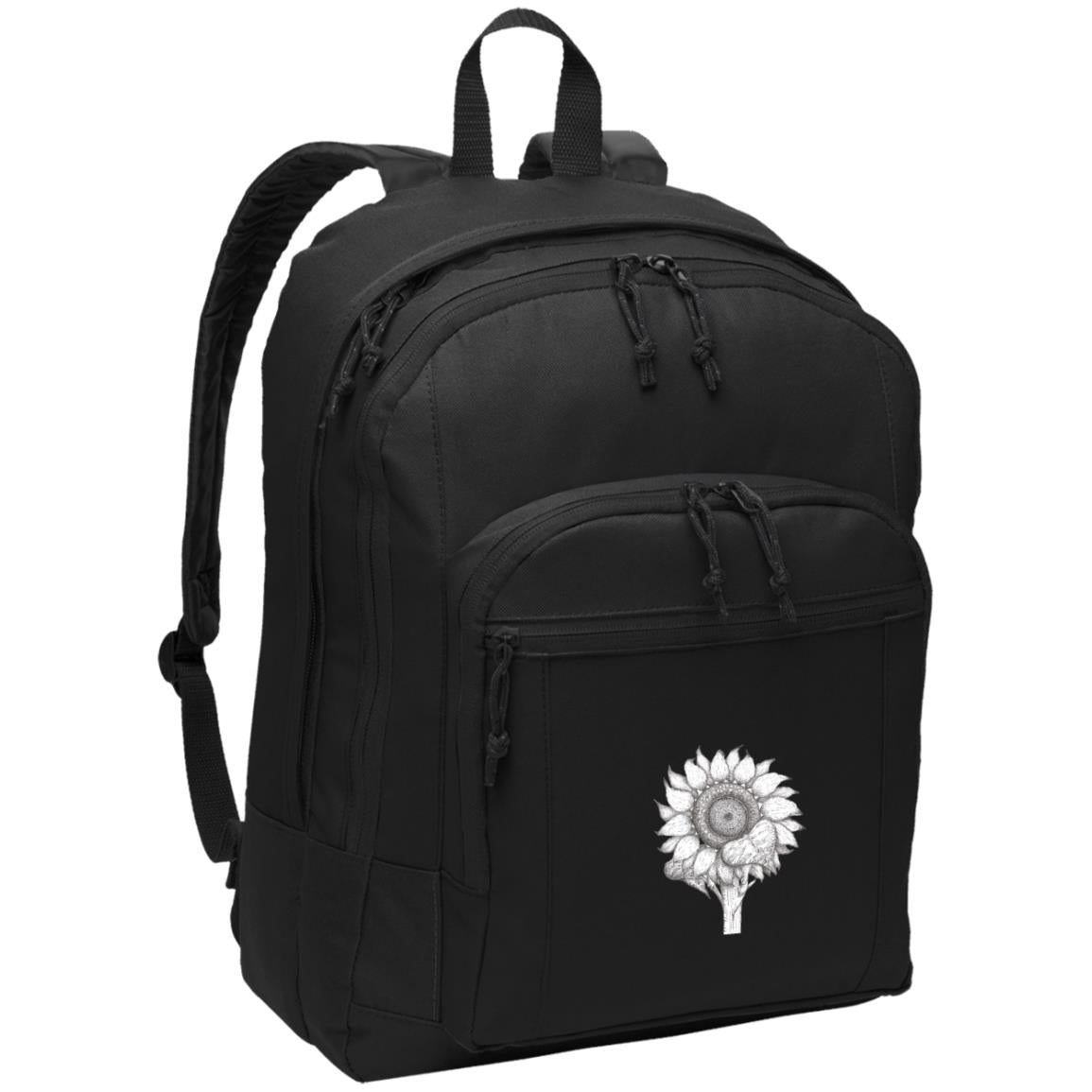 Black day backpack with sunflower image