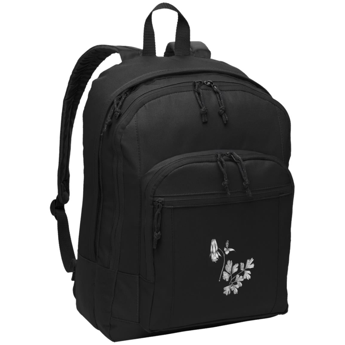 Black poly canvas back pack columbine wildflower