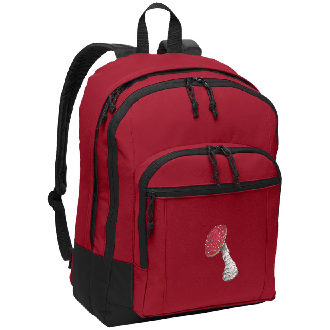 Red poly canvas back pack fly algaric mushroom fungus