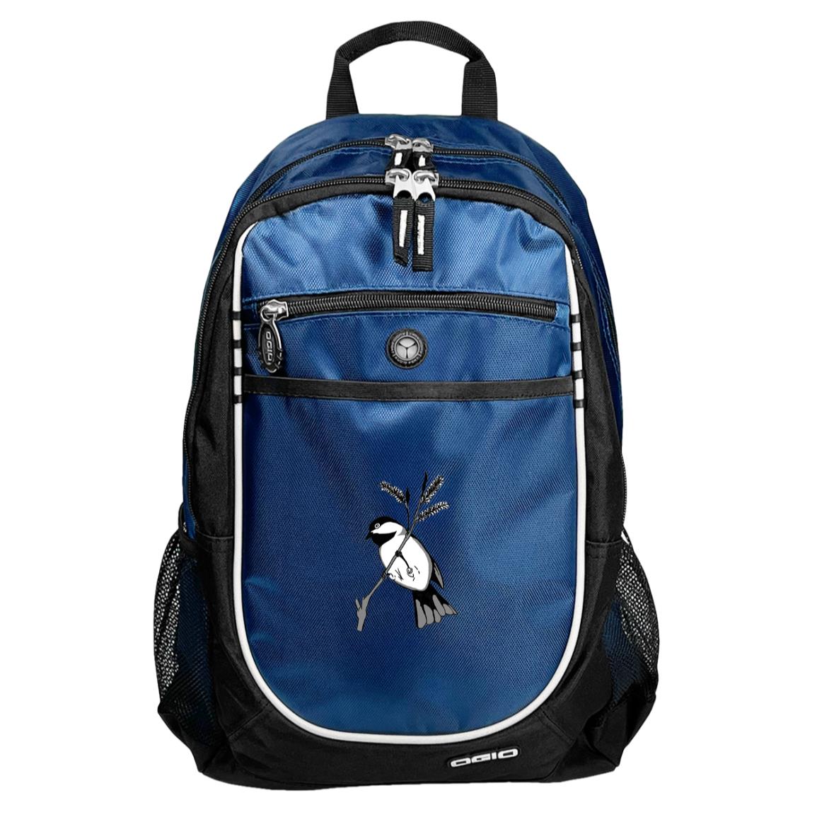 Blue sport backpack black capped chickadee