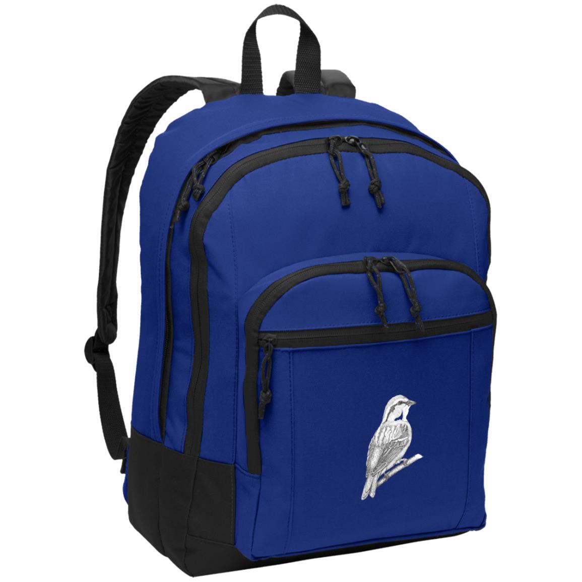 Blue poly canvas back pack chipping sparrow