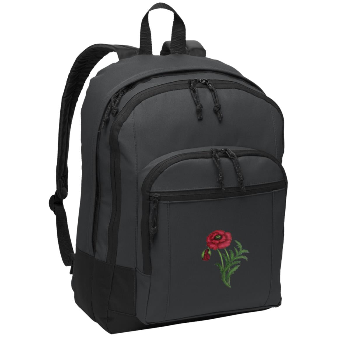 Grey daypack with red poppy image