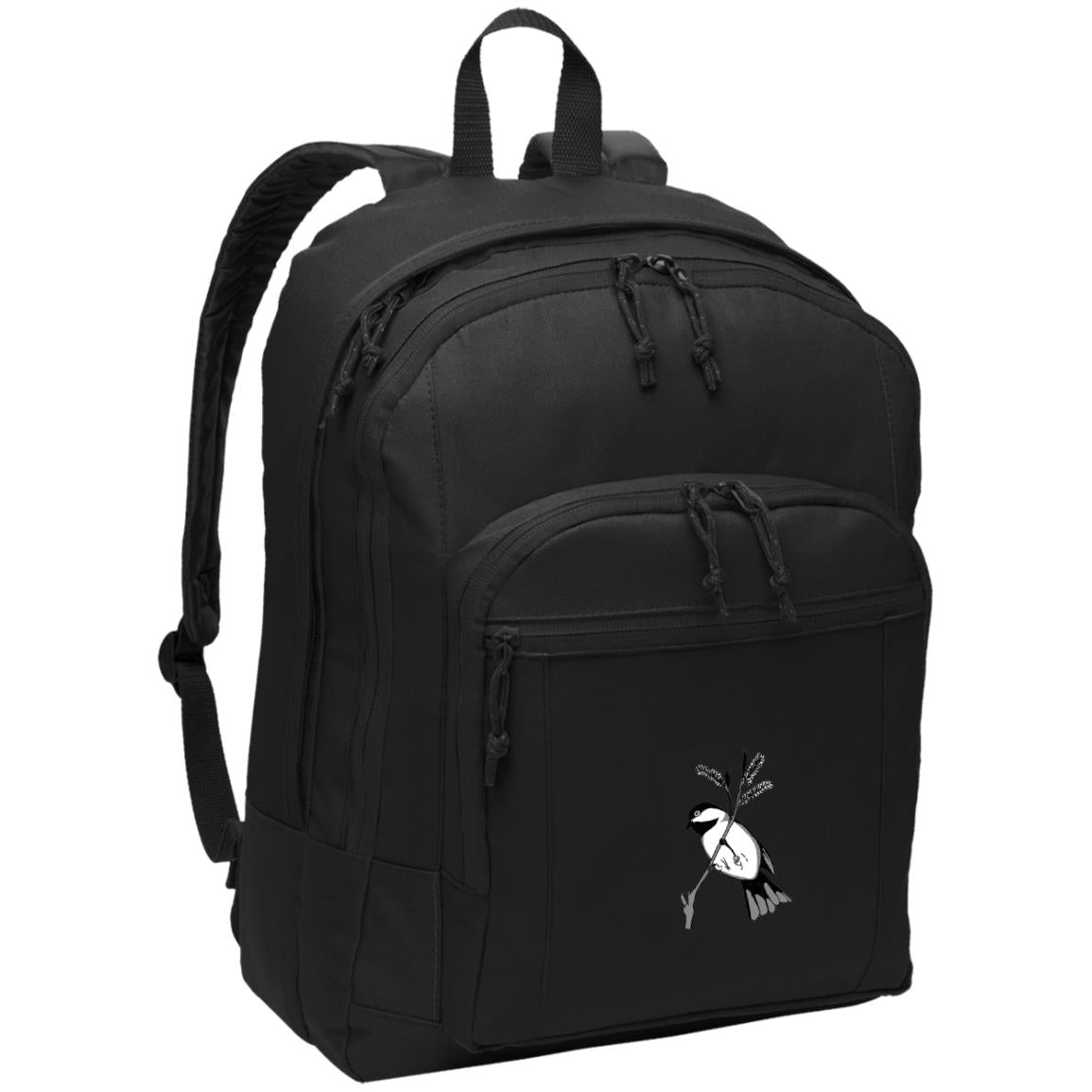 Black poly canvas back pack black capped chickadee