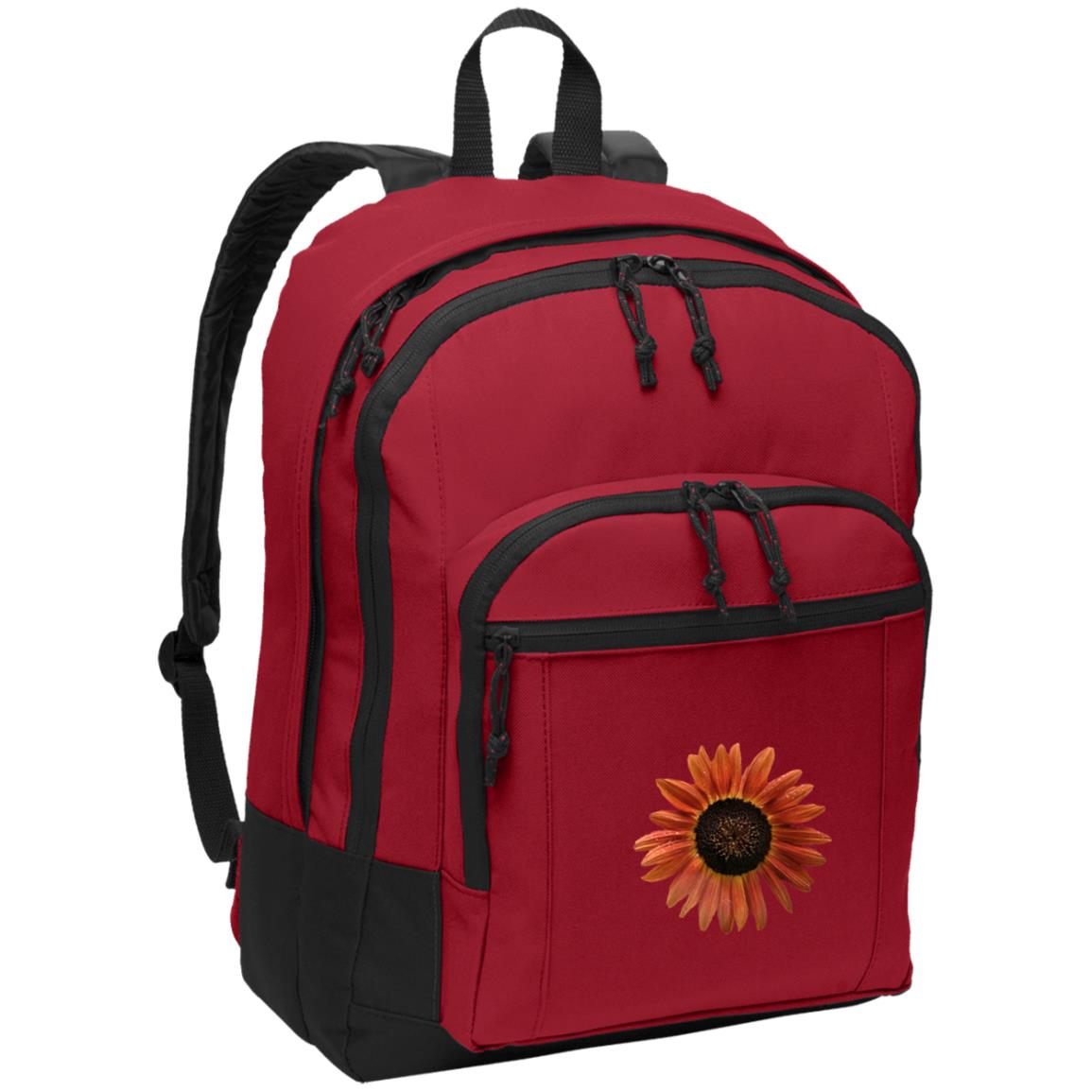 Red poly daypack with red sunflower photo