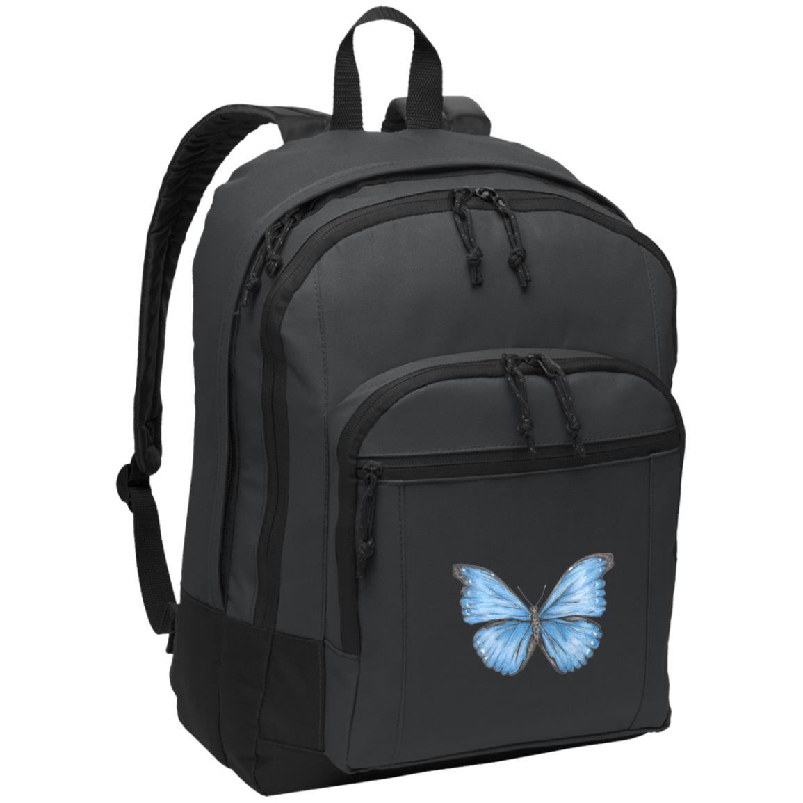 Grey  poly canvas back pack cramer’s blue morpho butterfly