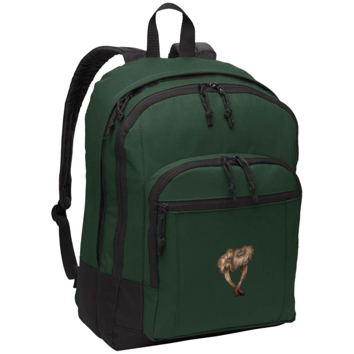 Green poly daypack with smooth chanterelle mushrooms