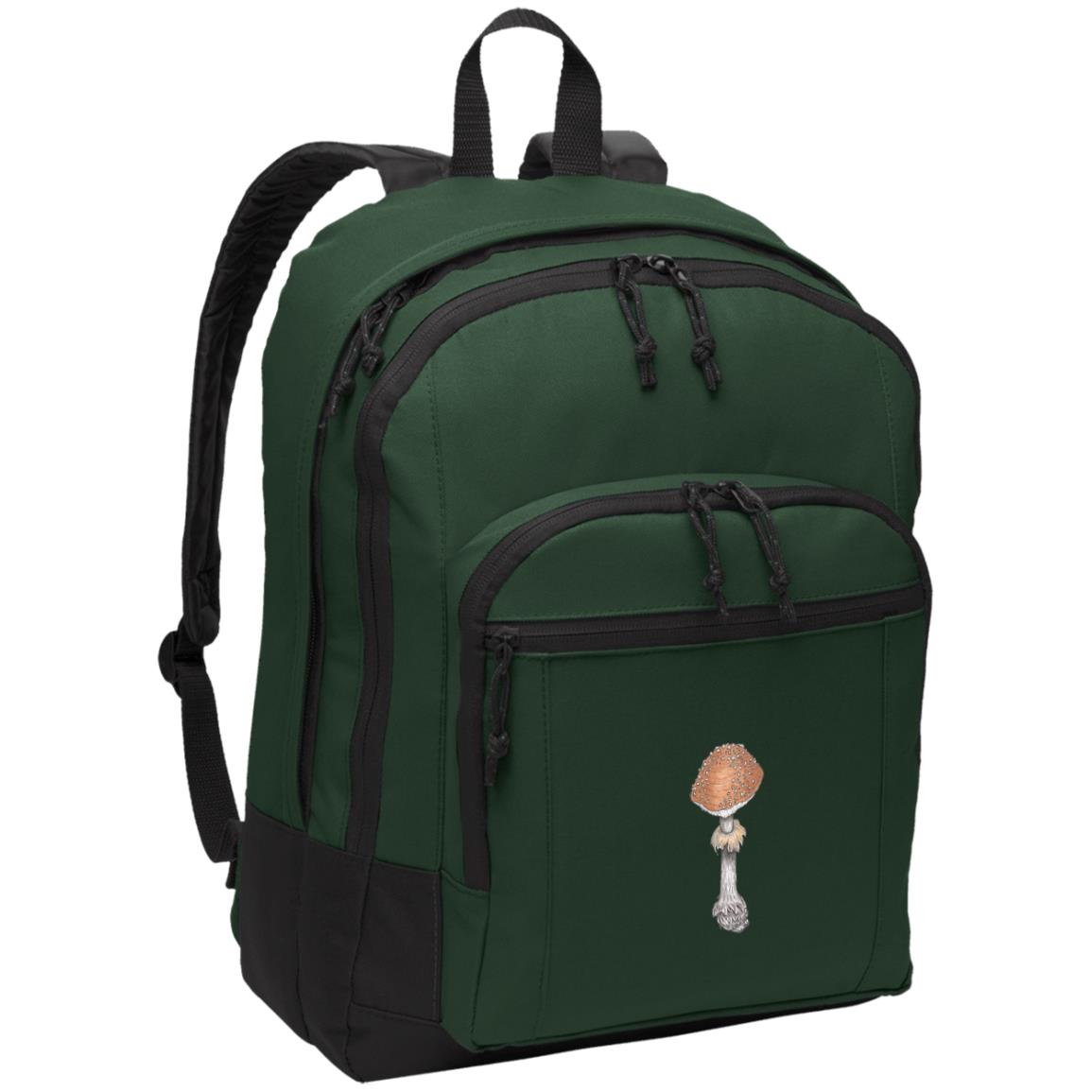 Green poly daypack with warty deathcap mushroom image