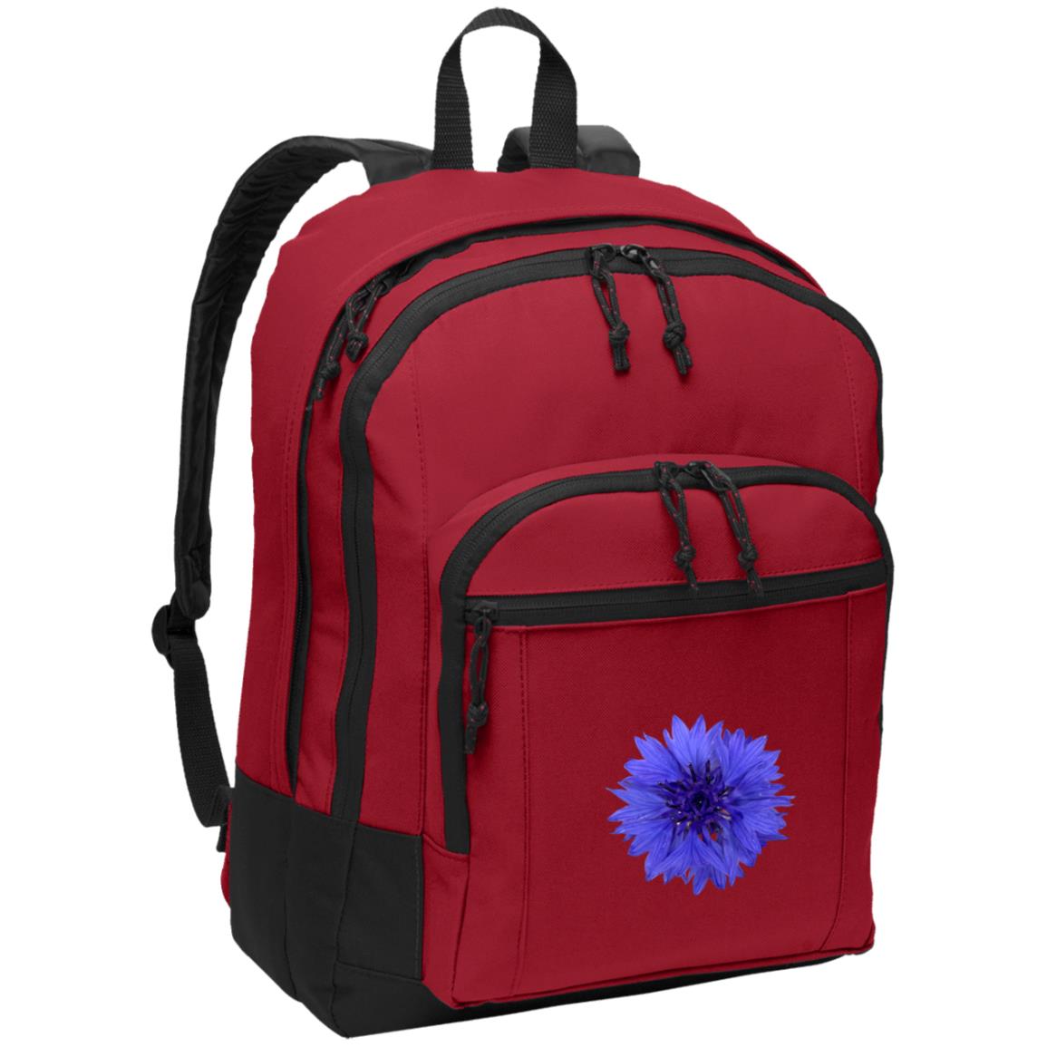 Red poly canvas back pack blue cornflower