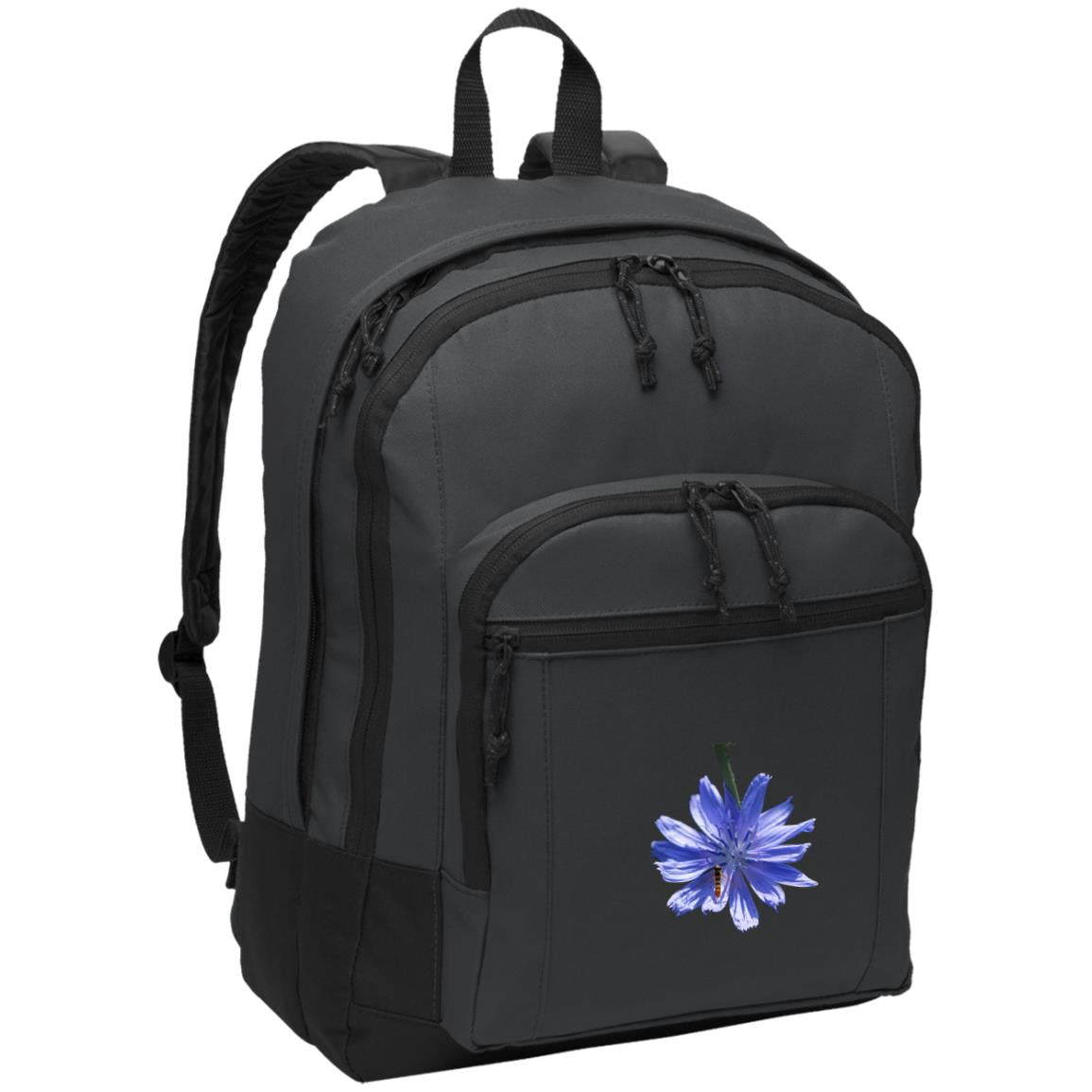 Grey poly canvas back pack blue chicory wildflower