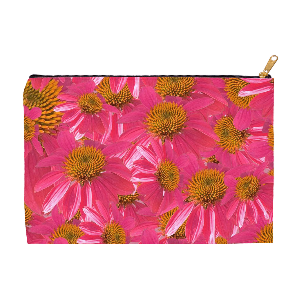 flat bottom pouch with echinacea floral pattern 2 sizes 2 zipper colours