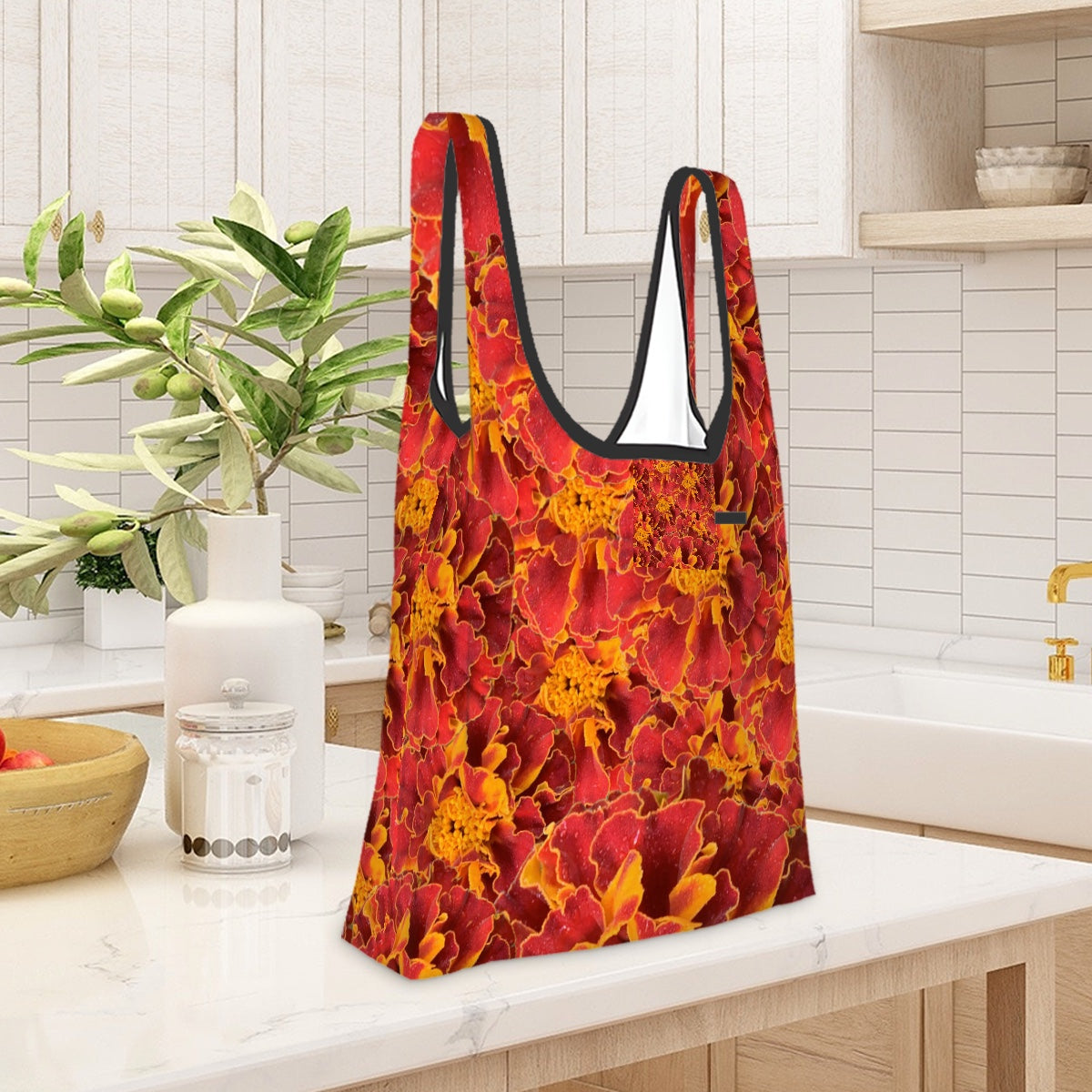 Folding shopping bag (Polyester with storage pouch) Marigold 1